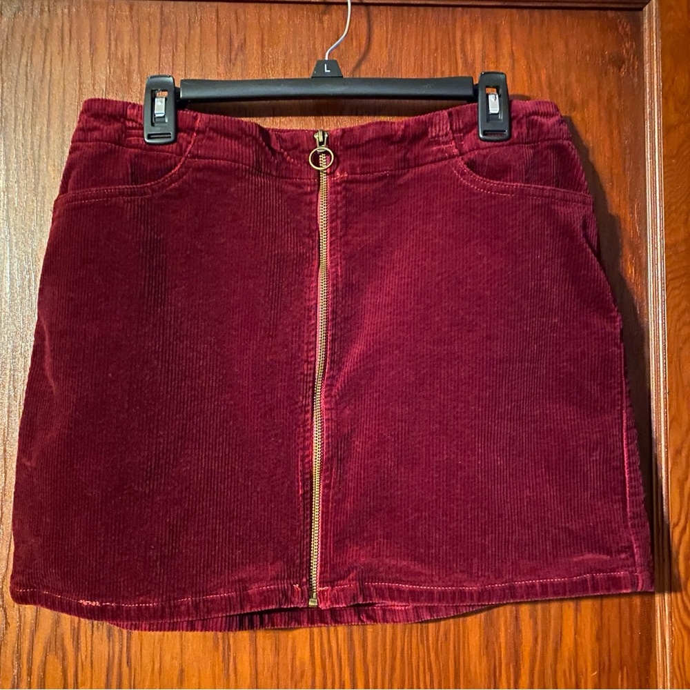 Mudd Burgundy Zip Up Corduroy Skirt Jr Size 17